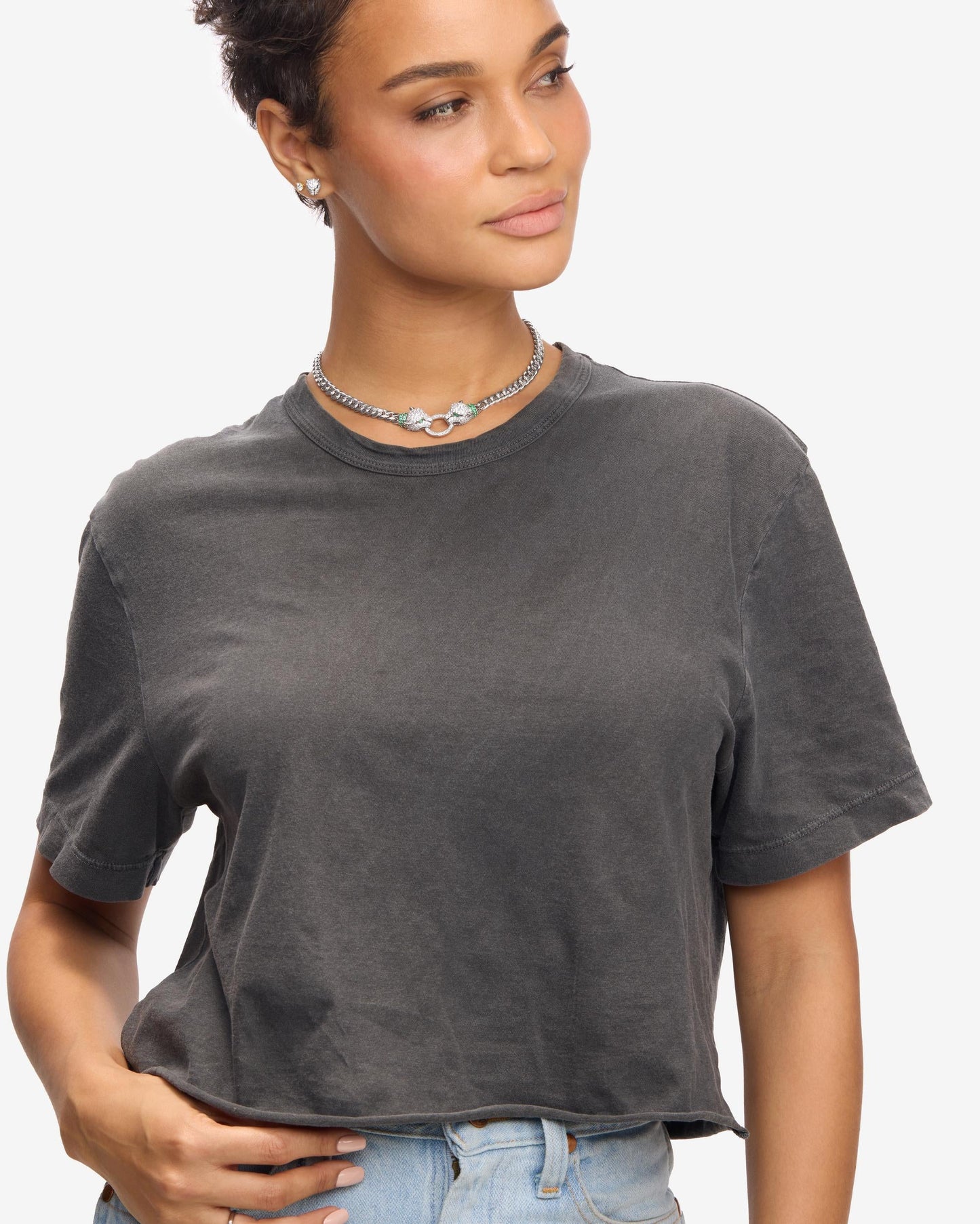 Jaguar Cuban Chain Necklace 6.8mm - Silver|White Diamondettes