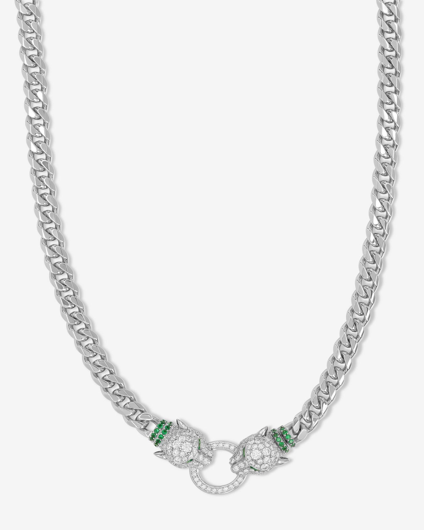 Jaguar Cuban Chain Necklace 6.8mm - Silver|White Diamondettes