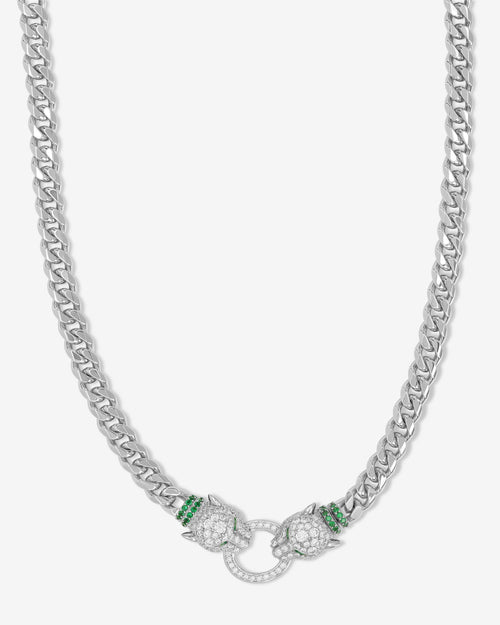 Jaguar Cuban Chain Necklace 6.8mm - Silver|White Diamondettes