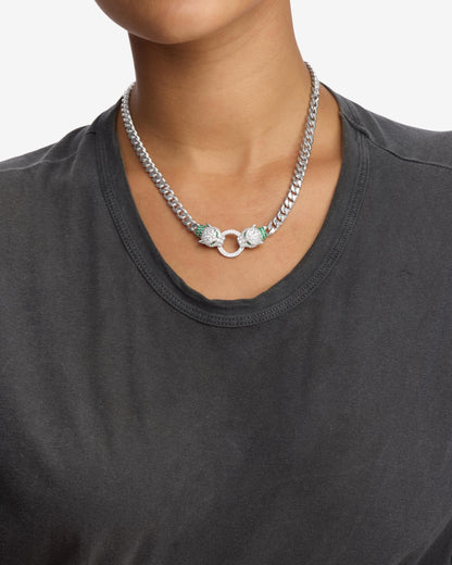 Jaguar Cuban Chain Necklace 6.8mm - Silver|White Diamondettes