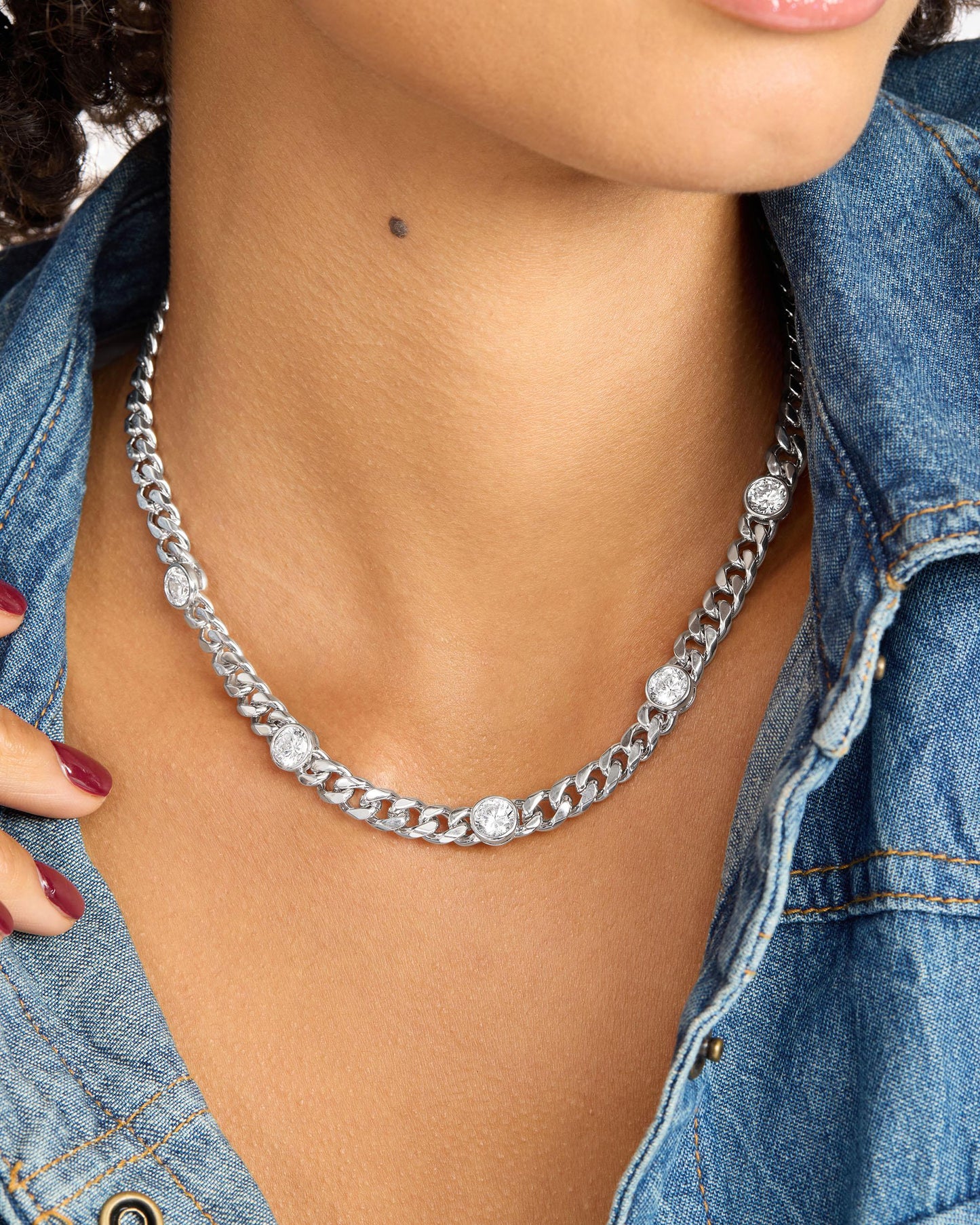 Julian 5 Diamond Necklace 6.8mm - Silver|White Diamondettes