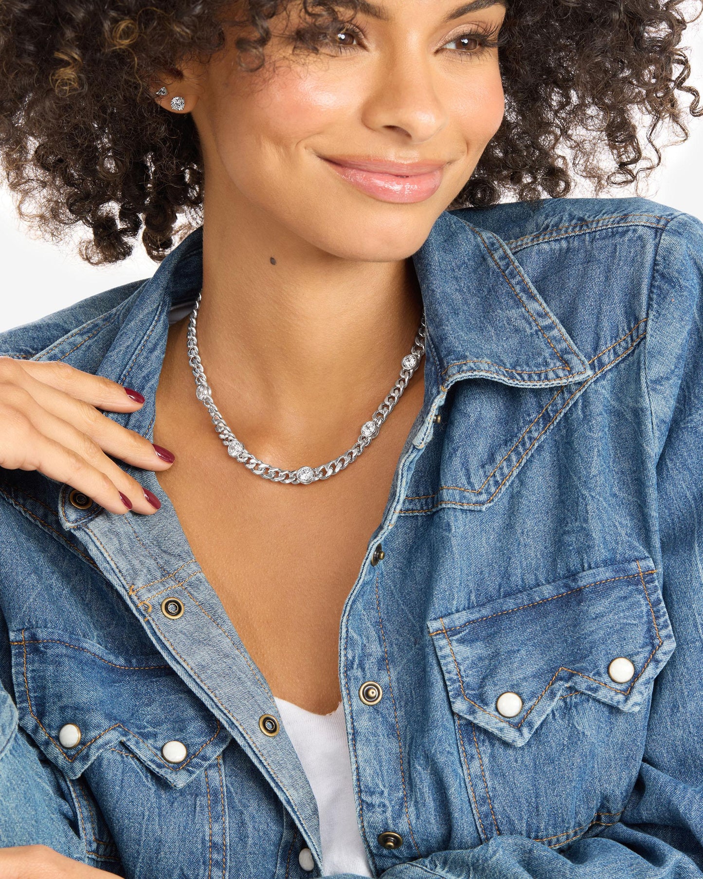 Julian 5 Diamond Necklace 6.8mm - Silver|White Diamondettes