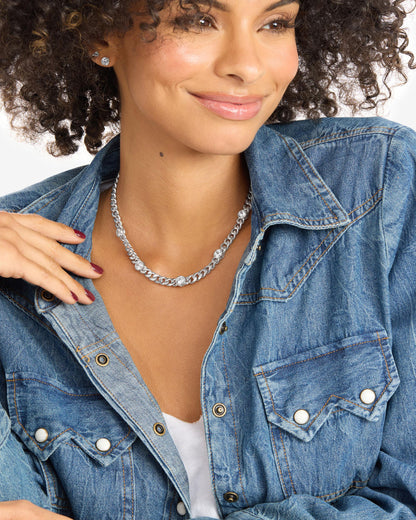Julian 5 Diamond Necklace 6.8mm - Silver|White Diamondettes