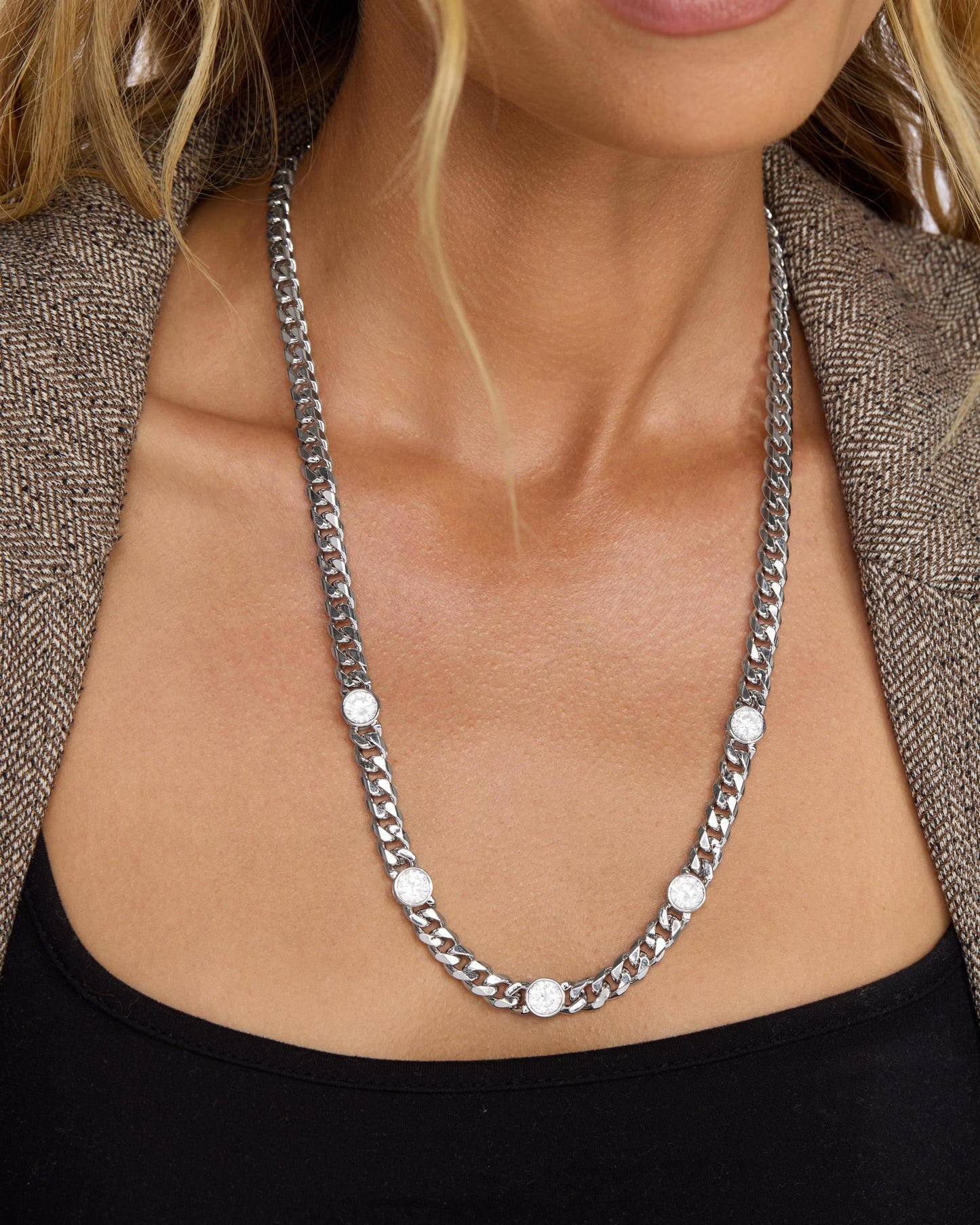 Julian 5 Diamond Necklace 6.8mm - Silver|White Diamondettes