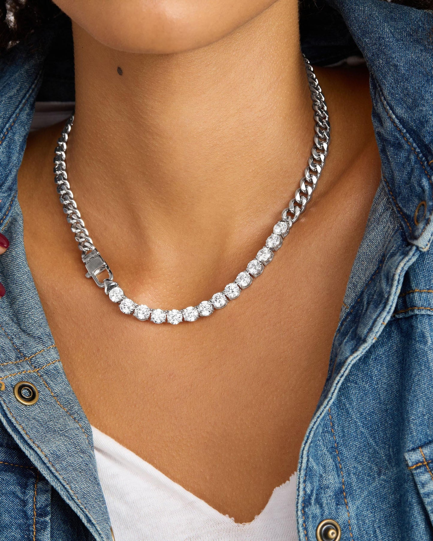 Julian REALLY Loves Diamonds Necklace 6.8mm - Silver|White Diamondettes