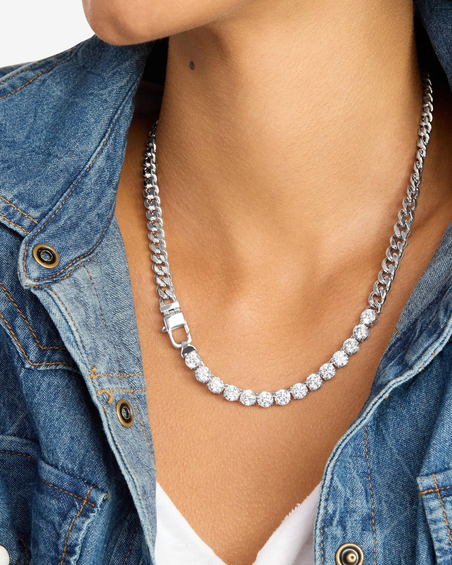 Julian REALLY Loves Diamonds Necklace 6.8mm - Silver|White Diamondettes