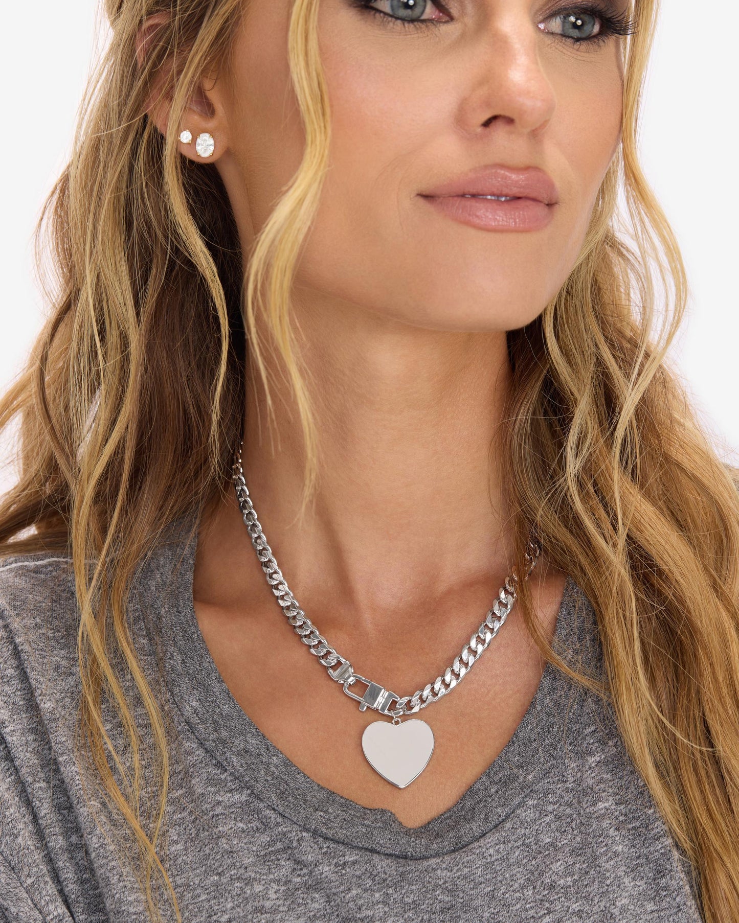 Julian XL Heart Cuban Chain Necklace 6.8mm - Silver