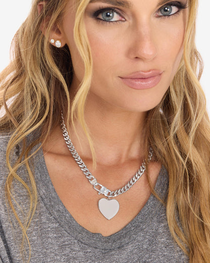 Julian XL Heart Cuban Chain Necklace 6.8mm - Silver