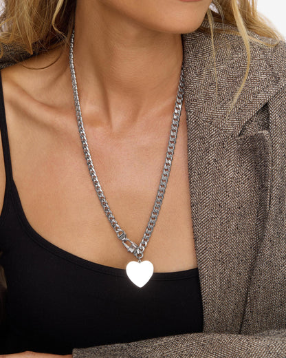 Julian XL Heart Cuban Chain Necklace 6.8mm - Silver