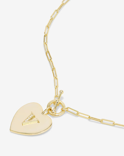 Love Letters Heart Necklace - Gold|White Diamondettes
