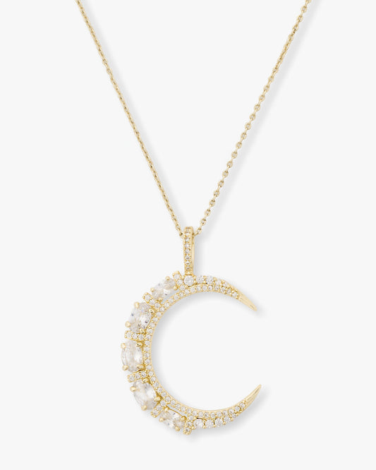 She's an Icon Moon Necklace - Gold|White Diamondettes