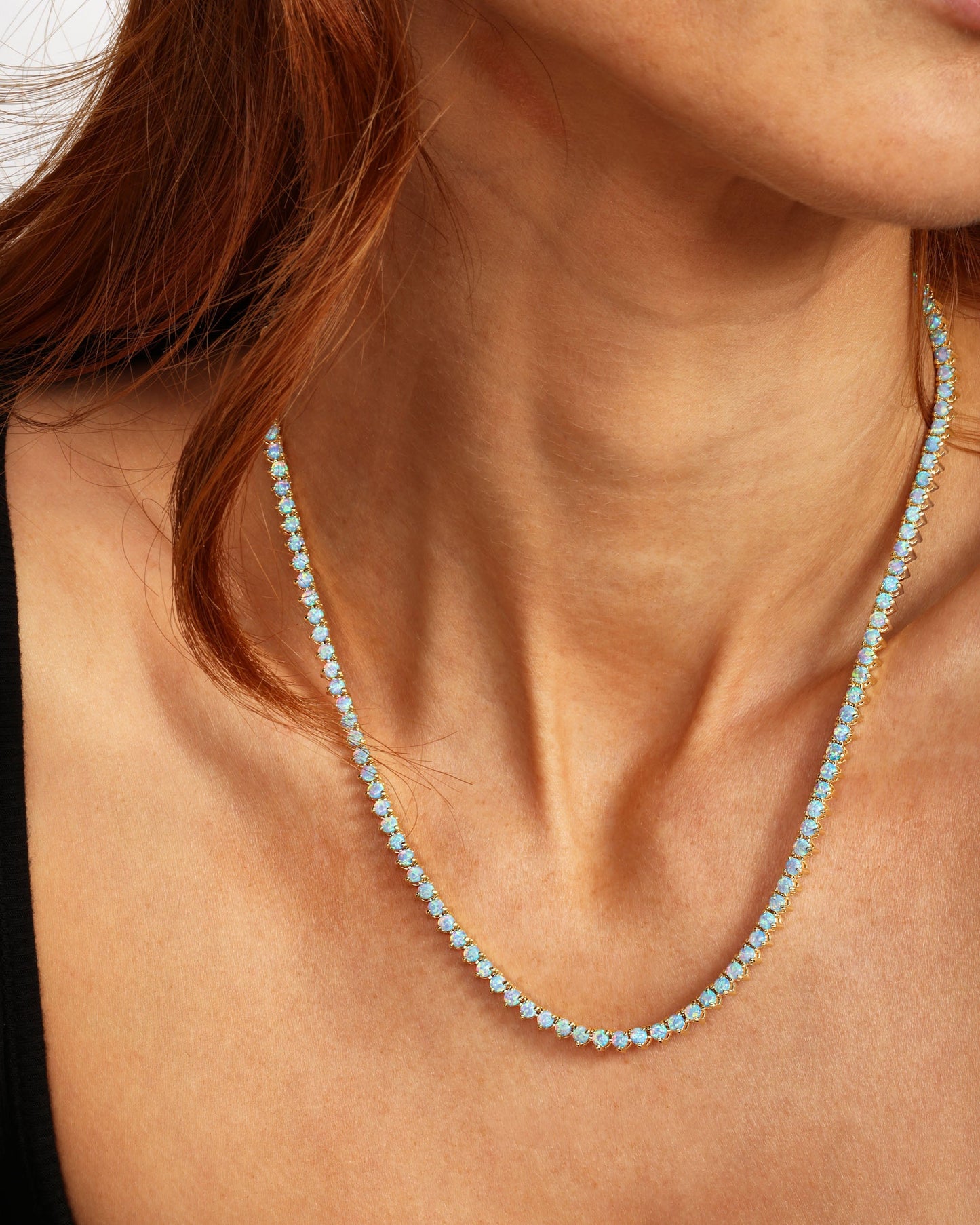 Not Your Basic Tennis Necklace 3mm - Gold|Blue Opal