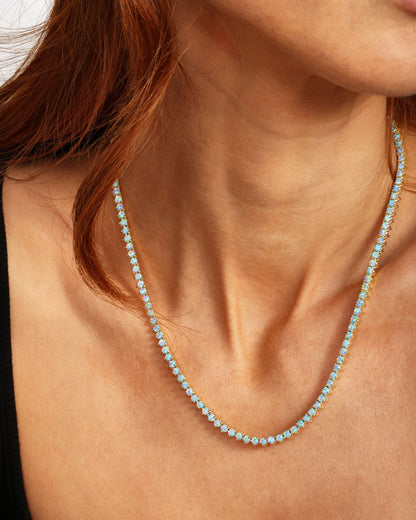 Not Your Basic Tennis Necklace 3mm - Gold|Blue Opal