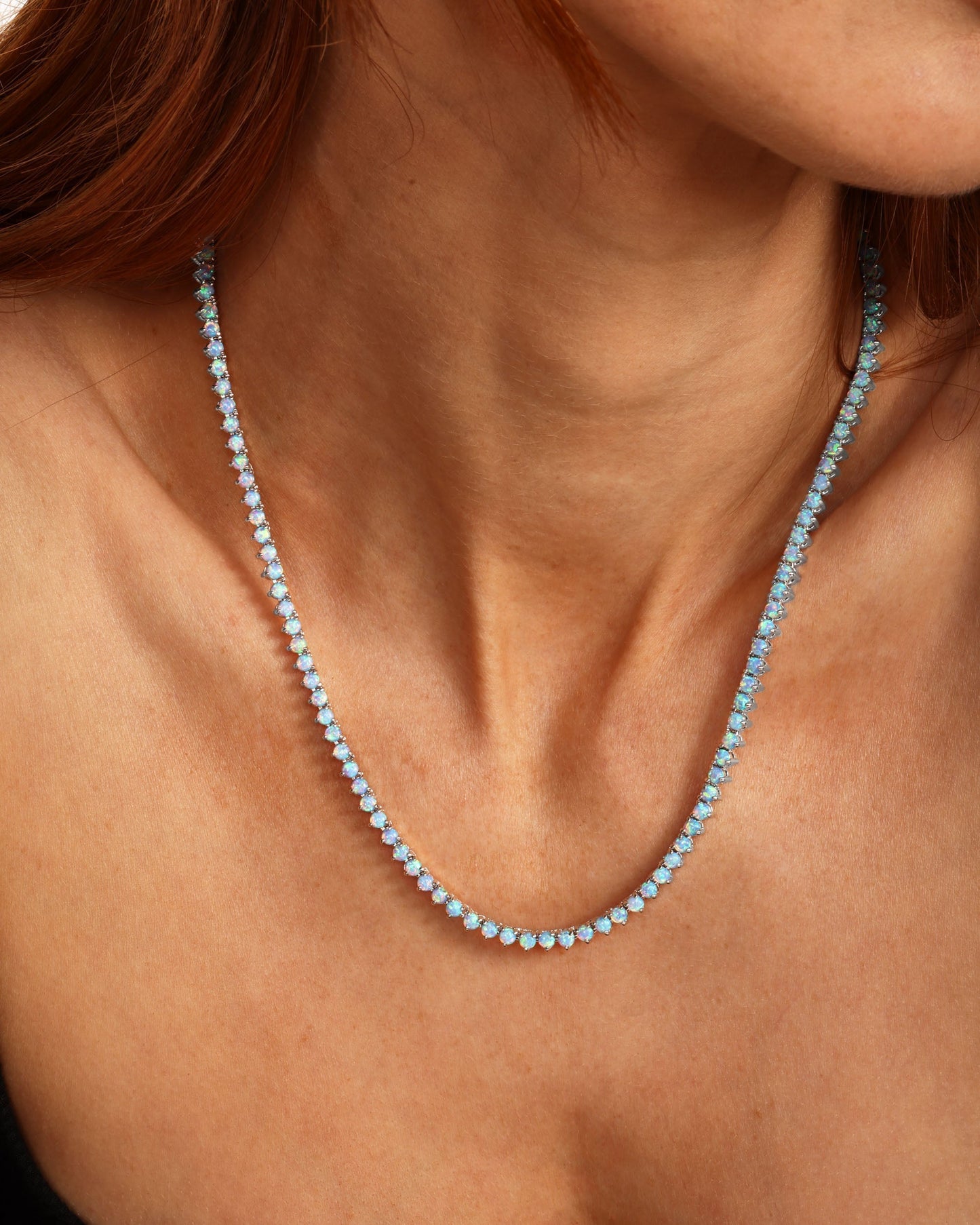 Not Your Basic Tennis Necklace 3mm - Silver|Blue Opal