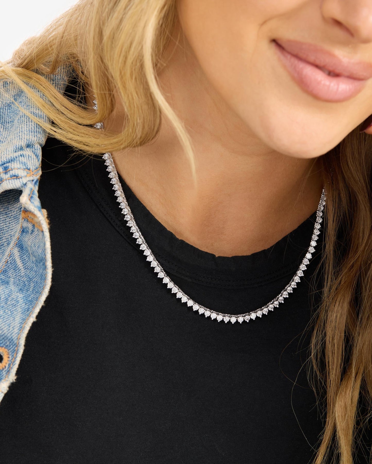 Not Your Basic Tennis Necklace 3mm - Silver|White Diamondettes
