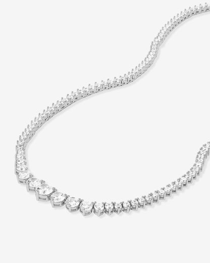 Not Your Basic Graduated Tennis Necklace - Silver|White Diamondettes