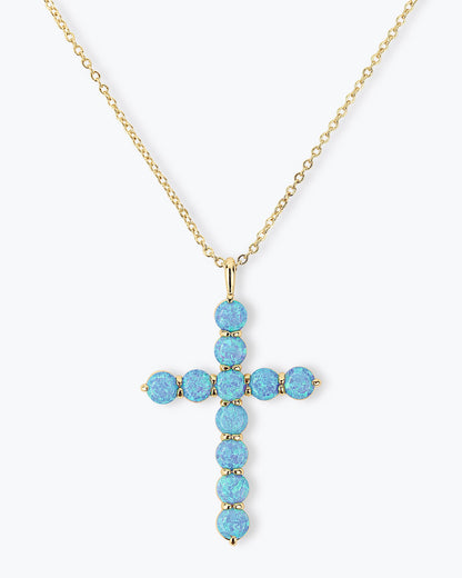 "Oh She Fancy" Cross Pendant - Gold|Blue Opal