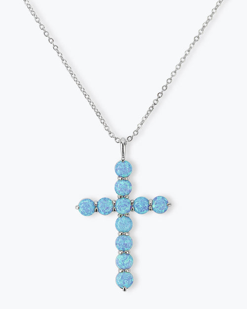 "Oh She Fancy" Cross Pendant - Silver|Blue Opal