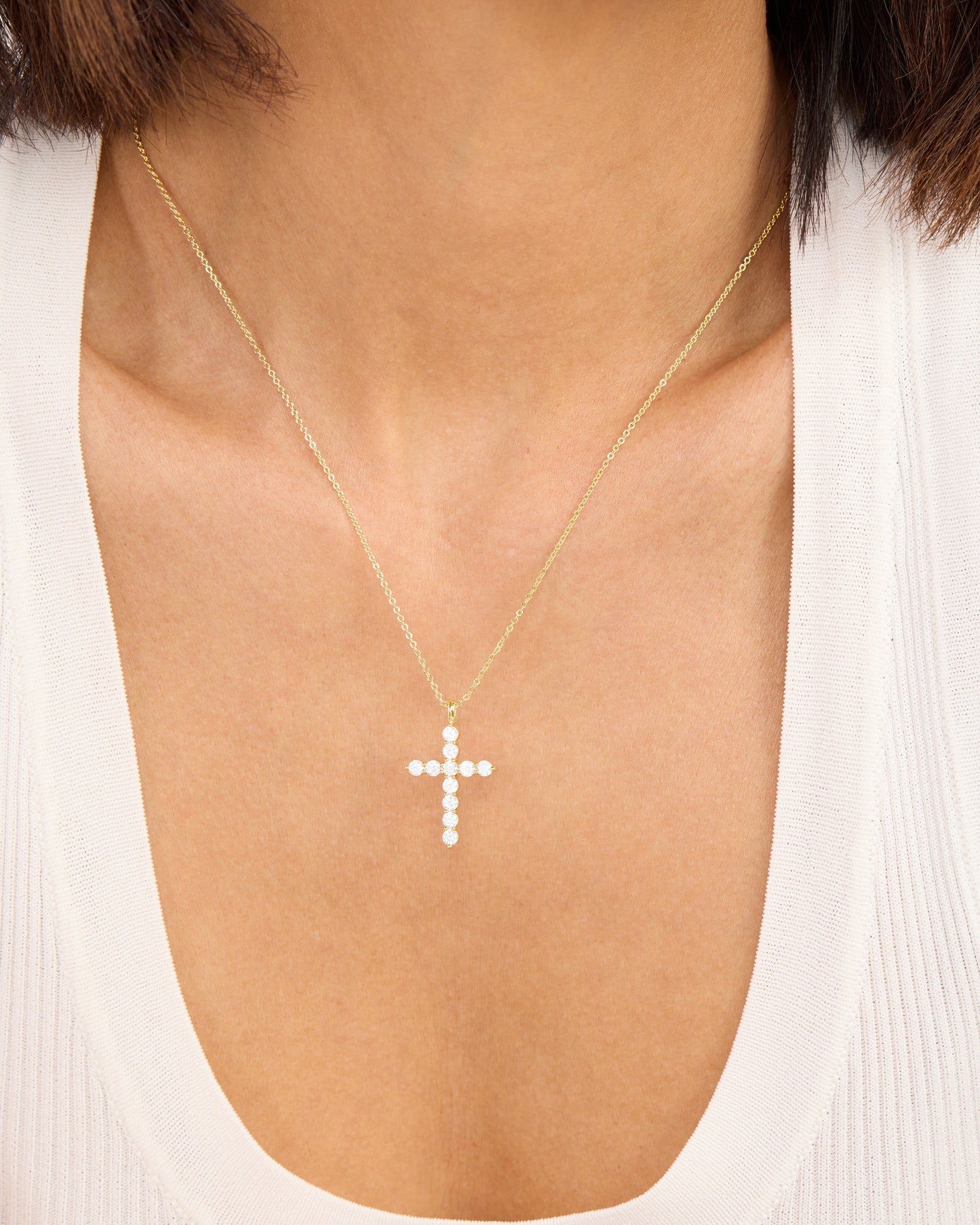 "Oh She Fancy" Small Cross Pendant - Gold|White Diamondettes