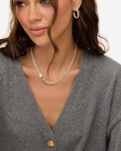 Pavé Julian Cuban Chain Necklace 6.8mm - Gold|White Diamondettes