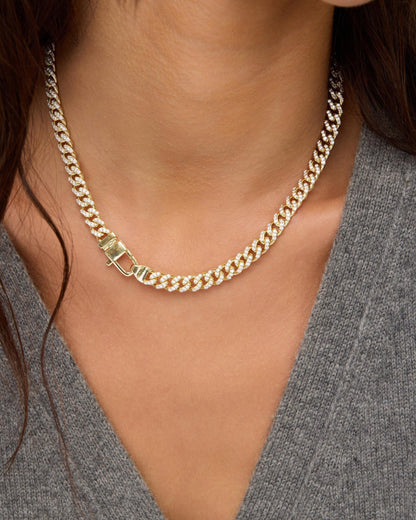 Pavé Julian Cuban Chain Necklace 6.8mm - Gold|White Diamondettes