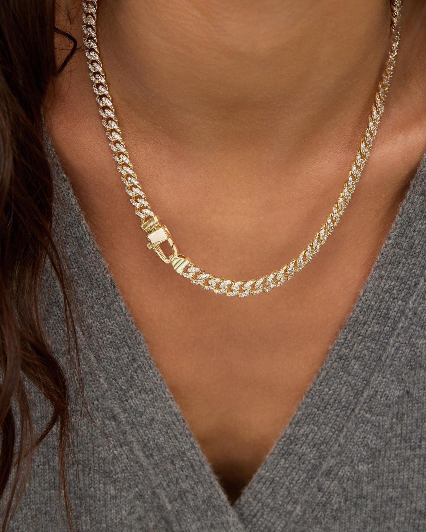 Pavé Julian Cuban Chain Necklace 6.8mm - Gold|White Diamondettes