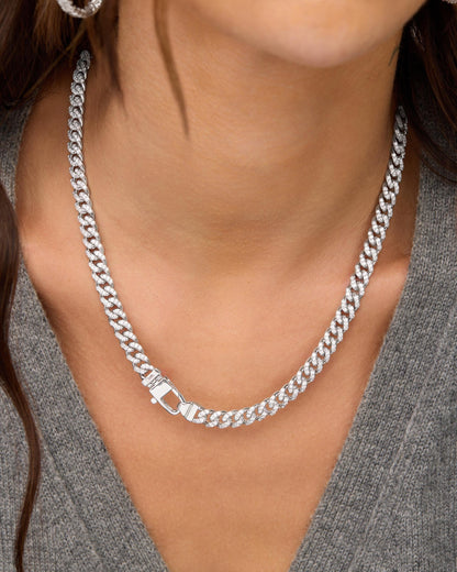 Pavé Julian Cuban Chain Necklace 6.8mm - Silver|White Diamondettes