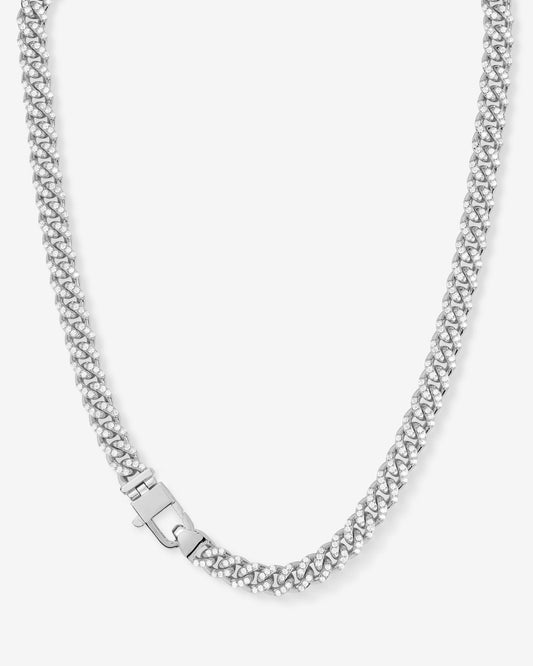 Pavé Julian Cuban Chain Necklace 6.8mm - Silver|White Diamondettes