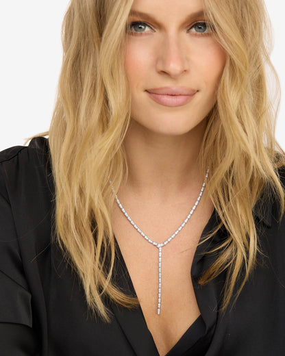 Pavé Serpent Lariat Necklace - Silver|White Diamondettes