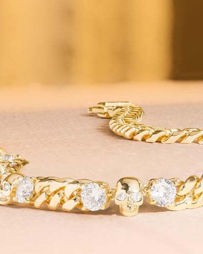Ride or Die Cuban Chain Necklace 6.8mm - Gold|White Diamondettes