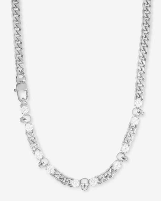 Ride or Die Cuban Chain Necklace 6.8mm - Silver|White Diamondettes