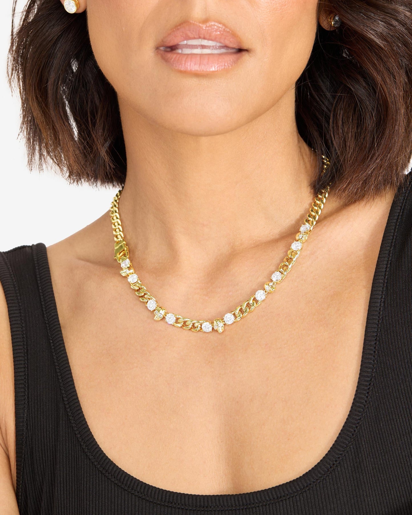 Ride or Die Cuban Chain Necklace 6.8mm - Gold|White Diamondettes