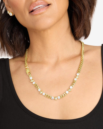Ride or Die Cuban Chain Necklace 6.8mm - Gold|White Diamondettes