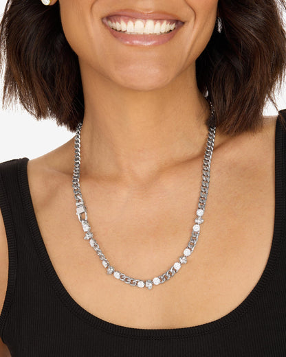 Ride or Die Cuban Chain Necklace 6.8mm - Silver|White Diamondettes
