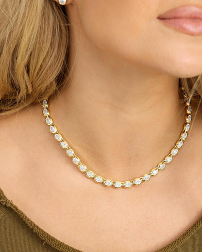She's a Boss Tennis Necklace 4mm - Gold|White Diamondettes