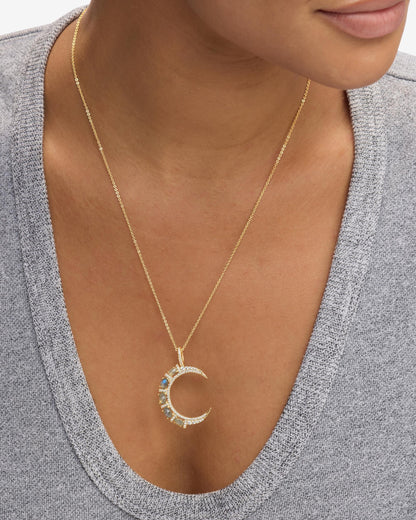 She's an Icon Moon Necklace - Gold|Labradorite