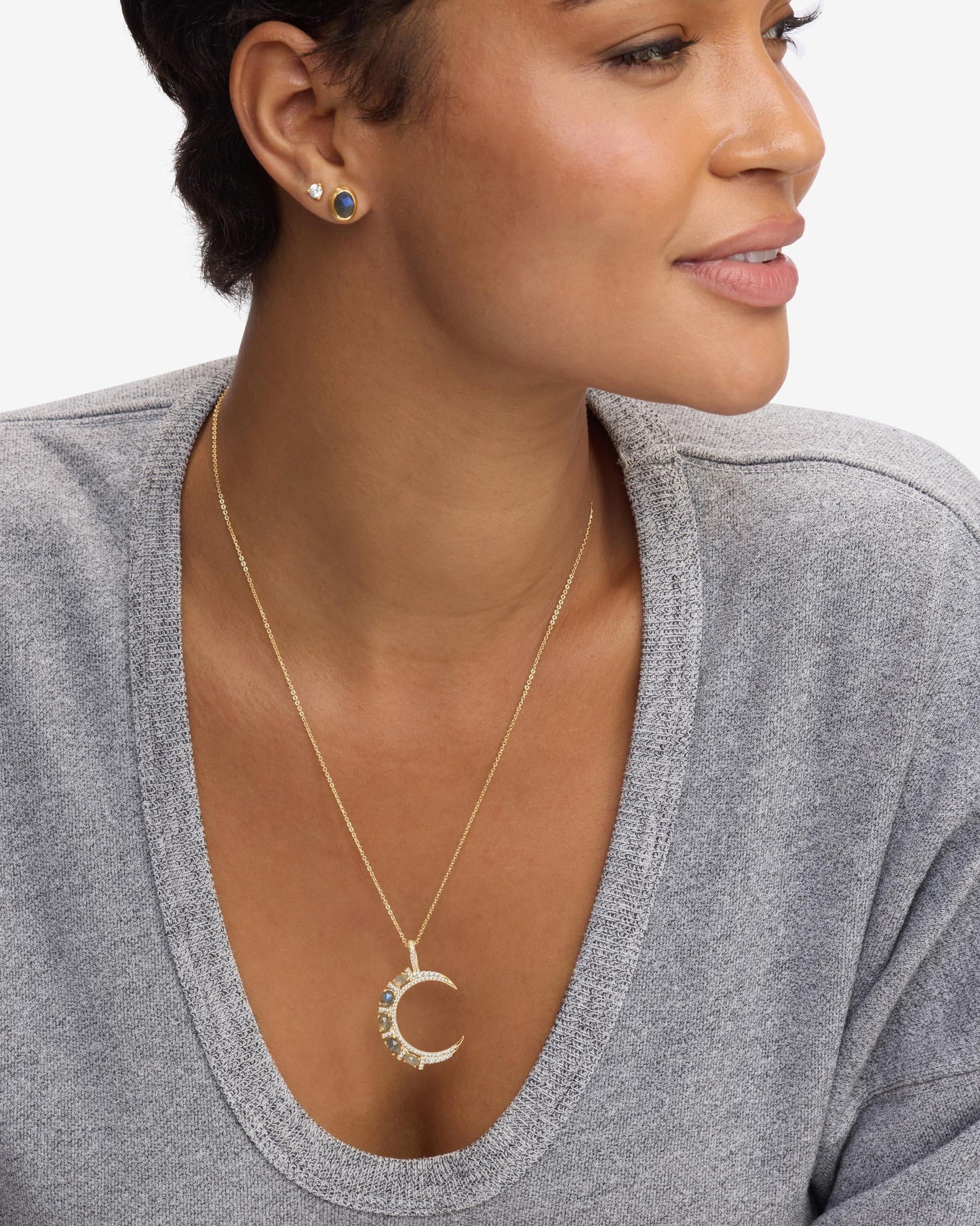 She's an Icon Moon Necklace - Gold|Labradorite