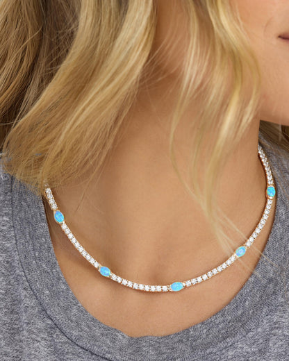 The Maven Tennis Necklace 3mm - Gold|Blue Opal