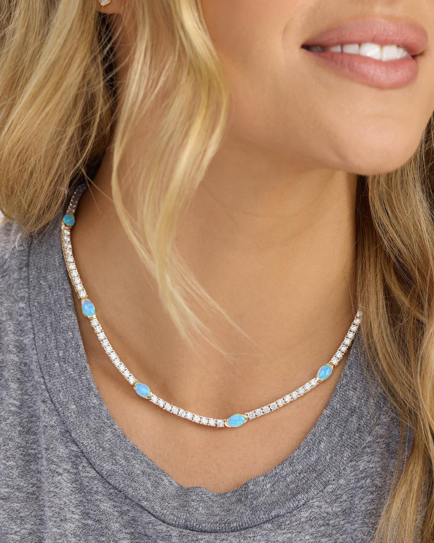 The Maven Tennis Necklace 3mm - Gold|Blue Opal
