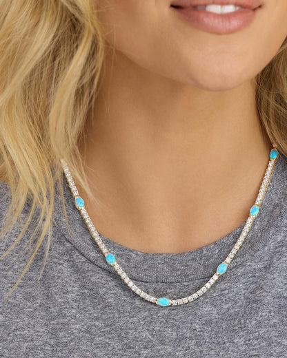 The Maven Tennis Necklace 3mm - Gold|Blue Opal