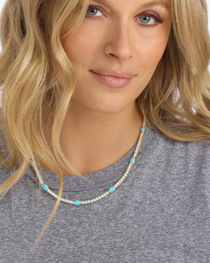 The Maven Tennis Necklace 3mm - Gold|Blue Opal