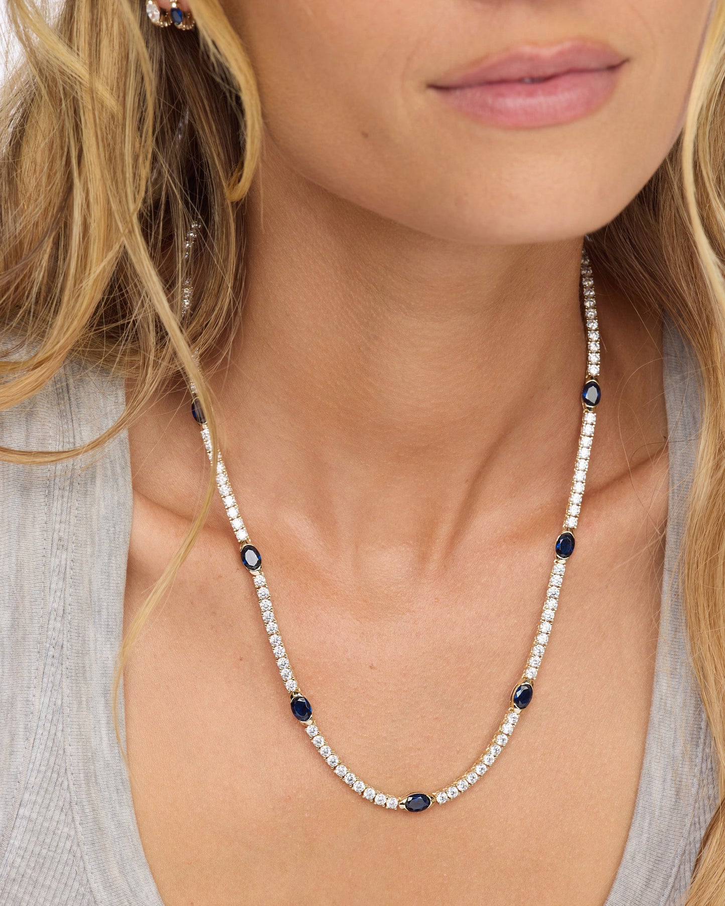 The Maven Tennis Necklace 3mm - Gold|Blue Sapphire