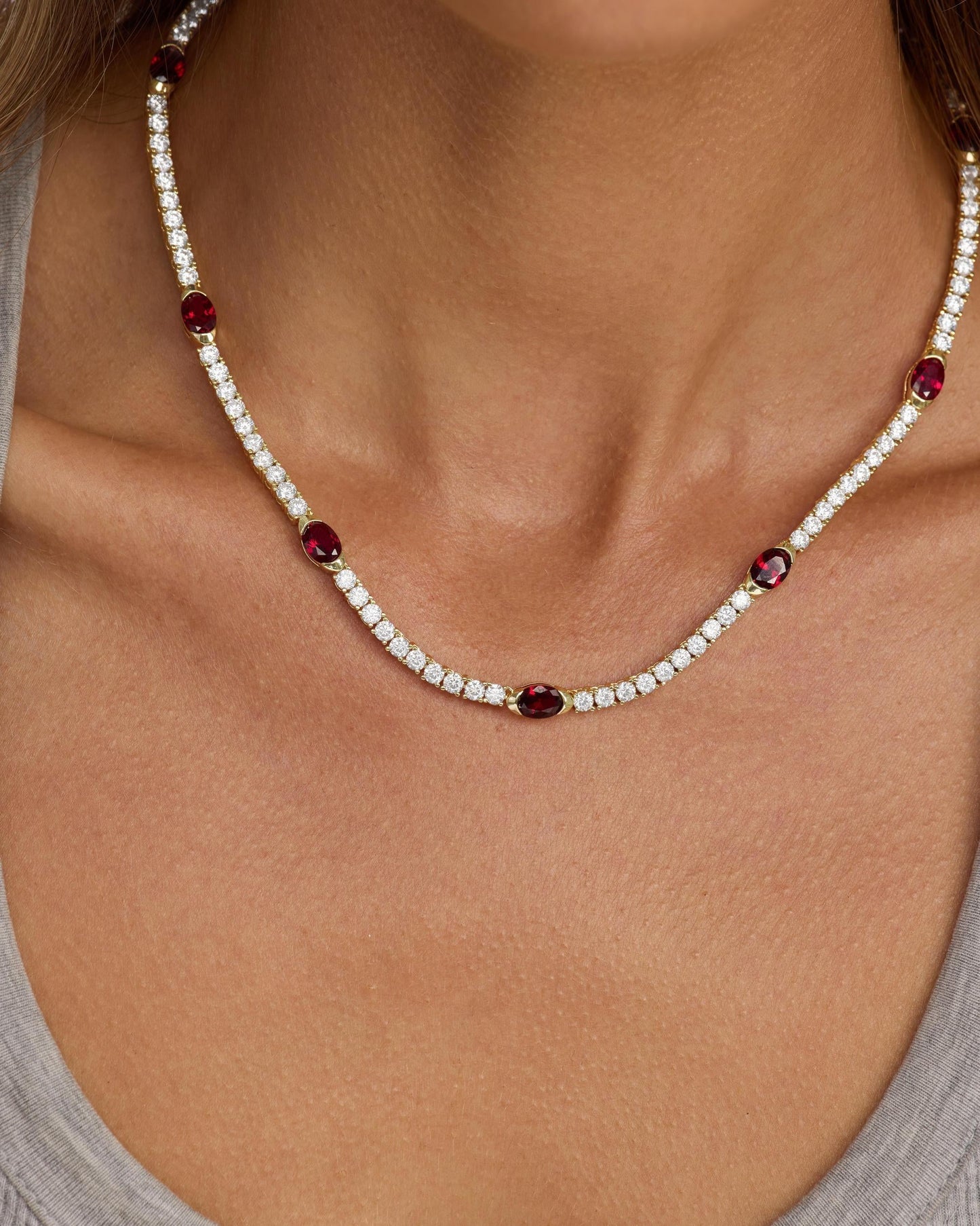 The Maven Tennis Necklace 3mm - Gold|Ruby