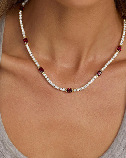 The Maven Tennis Necklace 3mm - Gold|Ruby