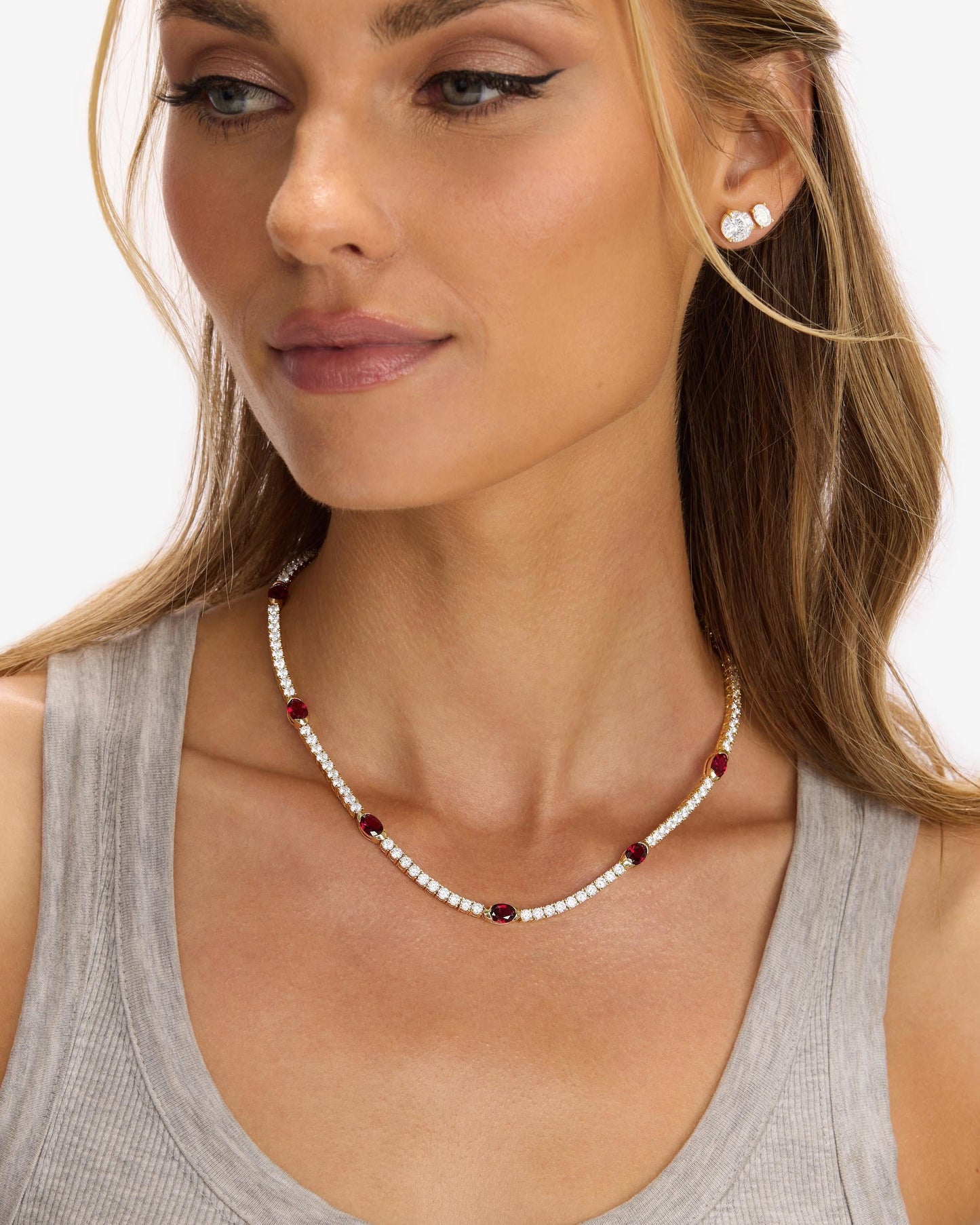 The Maven Tennis Necklace 3mm - Gold|Ruby