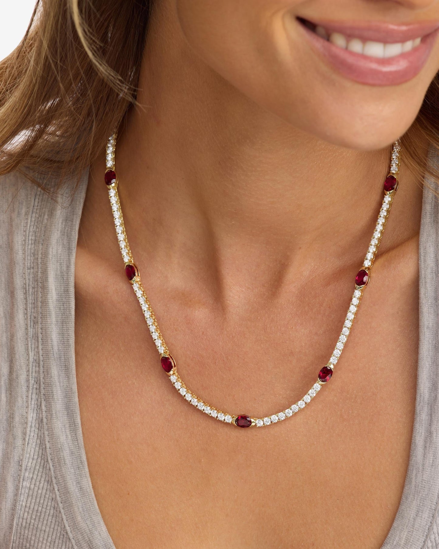 The Maven Tennis Necklace 3mm - Gold|Ruby