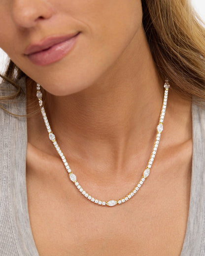 The Maven Tennis Necklace 3mm - Gold|White Diamondettes