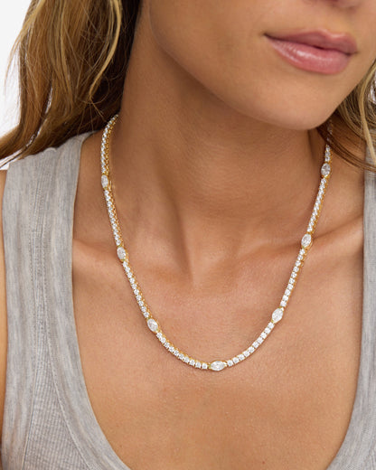 The Maven Tennis Necklace 3mm - Gold|White Diamondettes