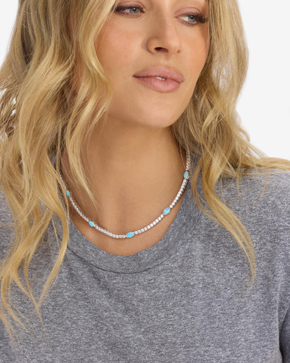 The Maven Tennis Necklace 3mm - Silver|Blue Opal
