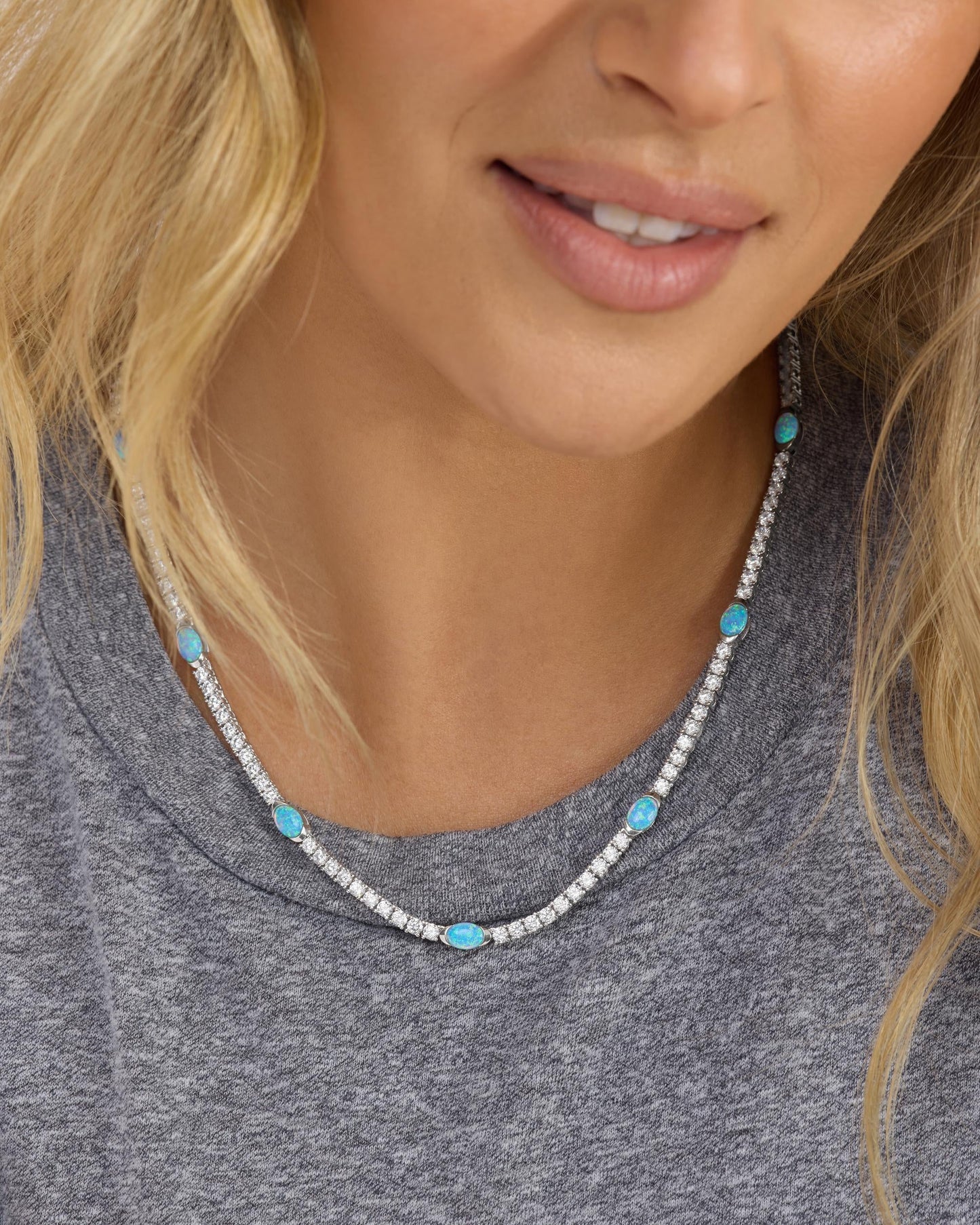 The Maven Tennis Necklace 3mm - Silver|Blue Opal